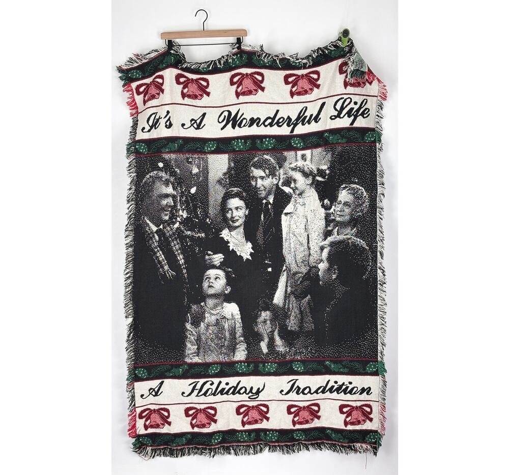 Vintage Woven Tapestry Throw Blanket It's a Wonderful Life Christmas Movie Film